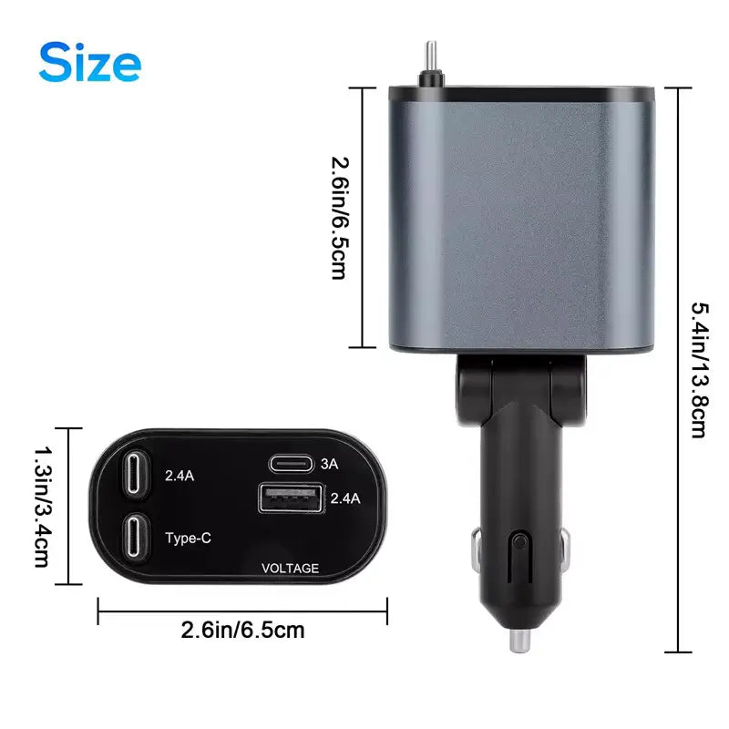 Ultimate 4-in-1 Car Charger™ (2 Type-C interface + USB A Port + Type-C port)