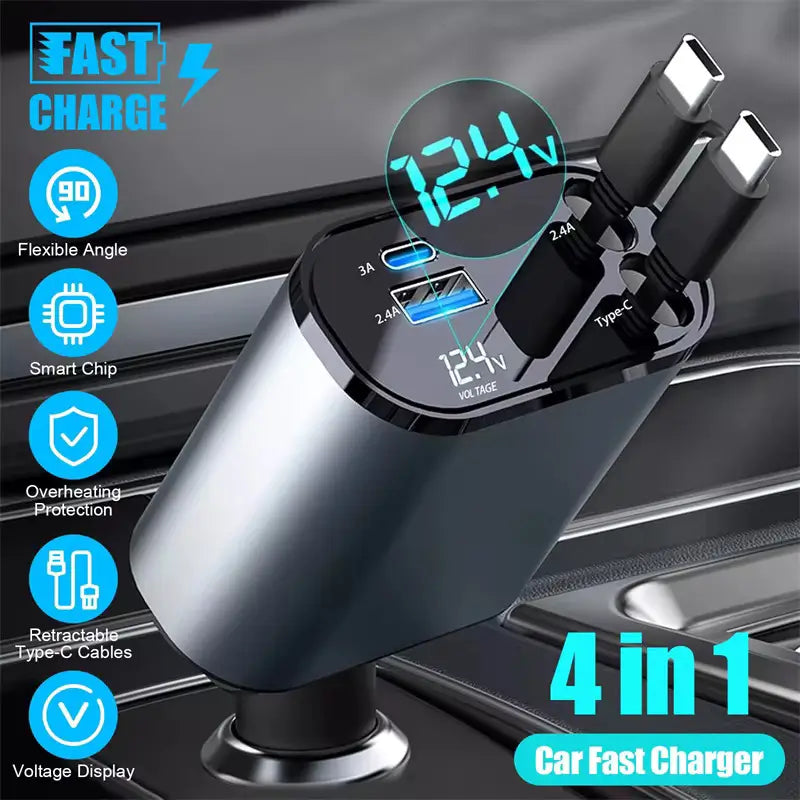Ultimate 4-in-1 Car Charger™ (2 Type-C interface + USB A Port + Type-C port)